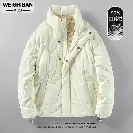 设计感异性分割绗线立领羽绒服男士90白鸭绒保暖加厚防风冬装外套图片