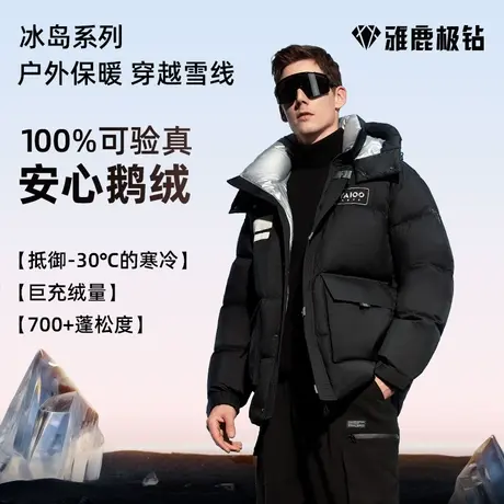 【雅鹿极钻鹅绒服】冰岛系列短款羽绒服男士机能工装外套冬季加厚图片