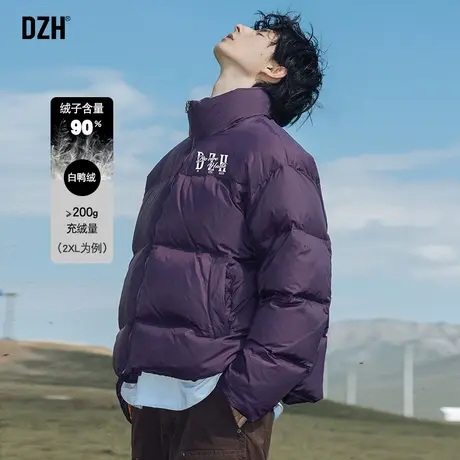 DZH男士紫色白鸭绒羽绒服男冬季短款加厚立领外套2023新款面包服商品大图