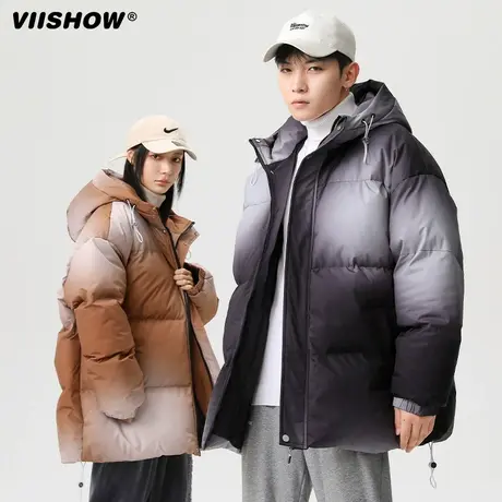 VIISHOW渐变羽绒棉服女冬季2023新款高级感美式复古连帽棉衣外套商品大图