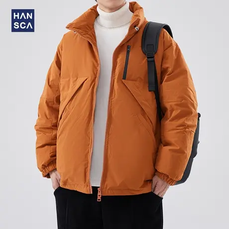 hansca日系复古工装羽绒服男士冬季鸭绒加厚保暖宽松纯色立领外套图片