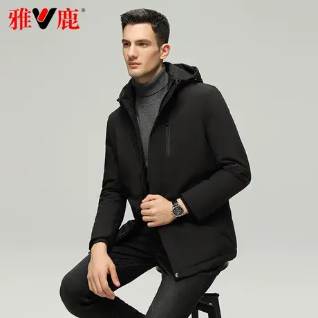 雅鹿中长款羽绒服男士2023新款黑色连帽商务休闲冬季官方品牌外套图片
