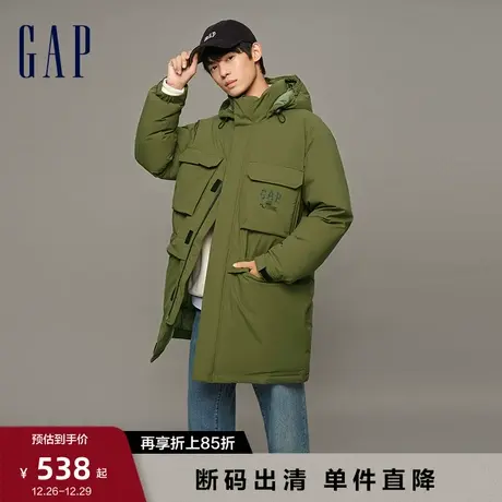 【断码优惠】Gap男装冬季新款LOGO时尚连帽长款羽绒服外套836119图片