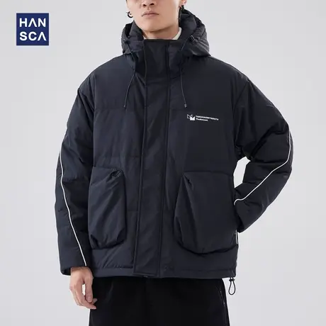 hansca保暖连帽羽绒服男冬季2023新款设计感青少年潮牌白鸭绒外套图片