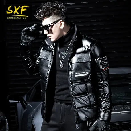 SXF圣希梵羽绒服男爆款 新款保暖高端亮面潮牌立领工装外套男冬季图片