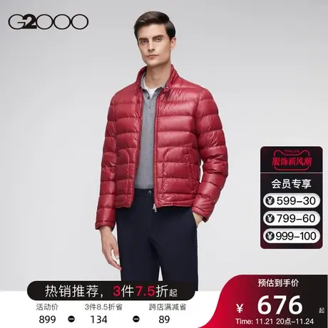 G2000男装 秋冬含白鸭绒90%立领保暖轻暖便携短款红色羽绒服外套图片