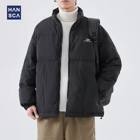 hansca90白鸭绒立领羽绒服男冬季新款美式纯色印花保暖面包服外套图片