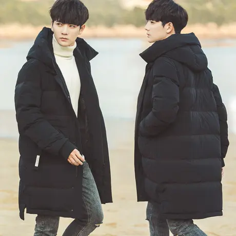 2016新款冬季加厚修身中长款青年韩版宽松羽绒服男装外套潮流学生图片