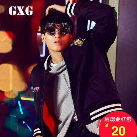 GXG男装 冬季新品 男士修身时尚黑色羽绒服夹克#64811026图片